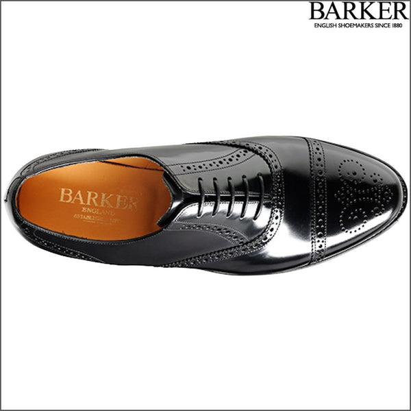 Barker Alfred Black Hi-Shine Toe Cap Brogue.