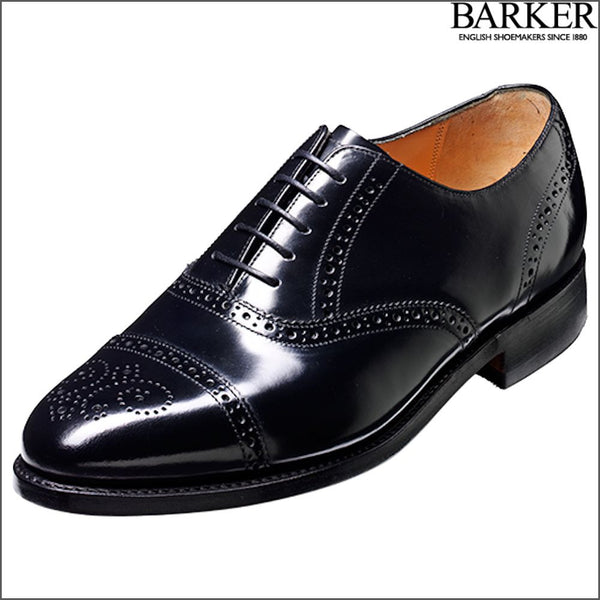 Barker Alfred Black Hi-Shine Toe Cap Brogue.