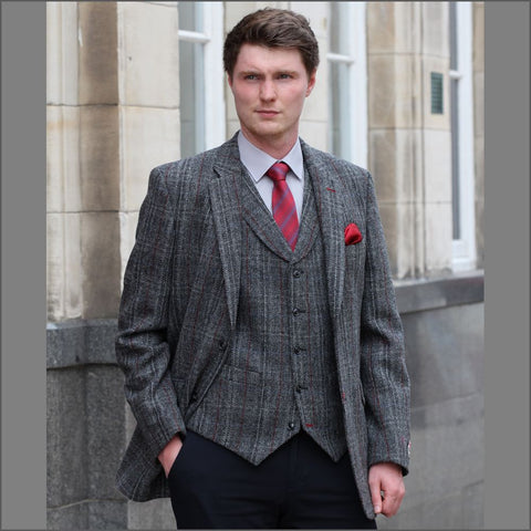 Harris Tweed Grey, Wine Check Jacket=
