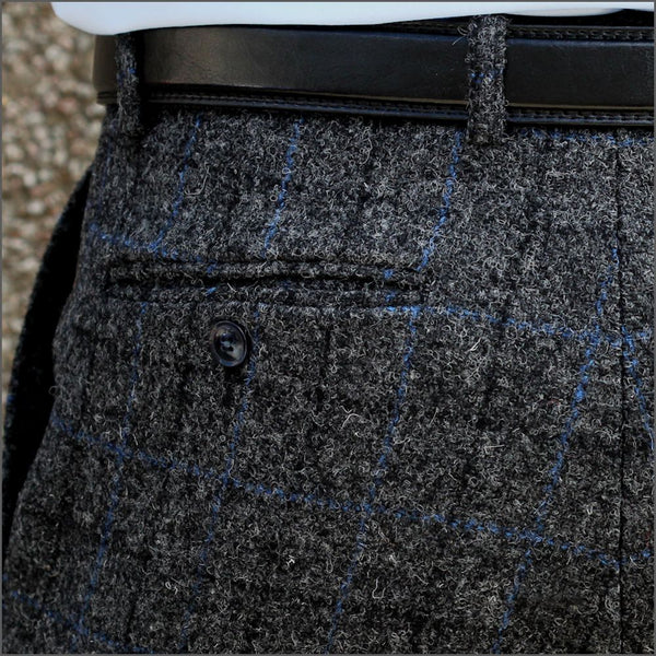 Harris Tweed Charcoal, Blue checked Trousers=