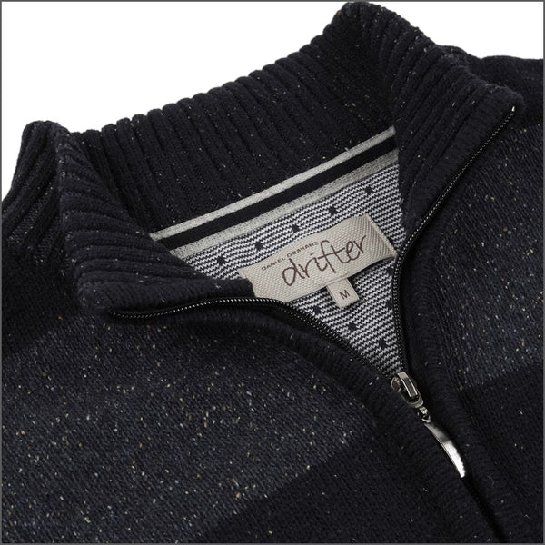 Drifter Navy/Blue Stripe Fleck Zip Neckº