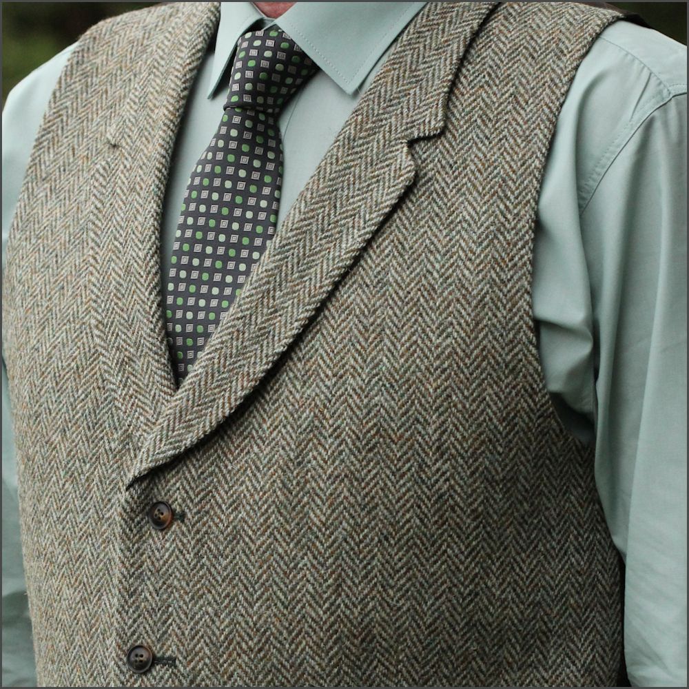 Harris Tweed Fawn Herringbone Waist Coat=