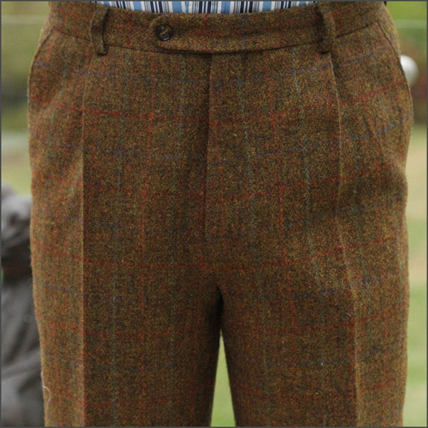 Harris Tweed Rust Check Trousers=