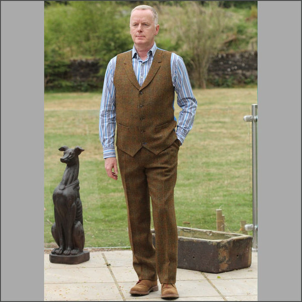 Harris Tweed Rust Check Waistcoat=
