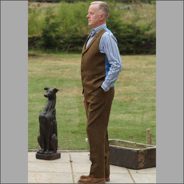 Harris Tweed Rust Check Waistcoat=