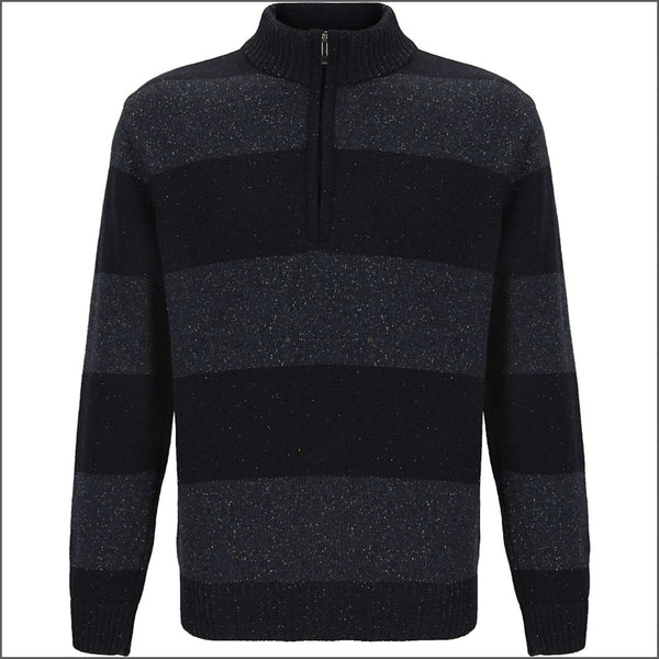 Drifter Navy/Blue Stripe Fleck Zip Neckº