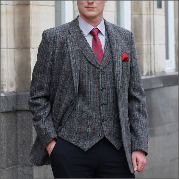 Harris Tweed Grey, Wine Check Jacket=