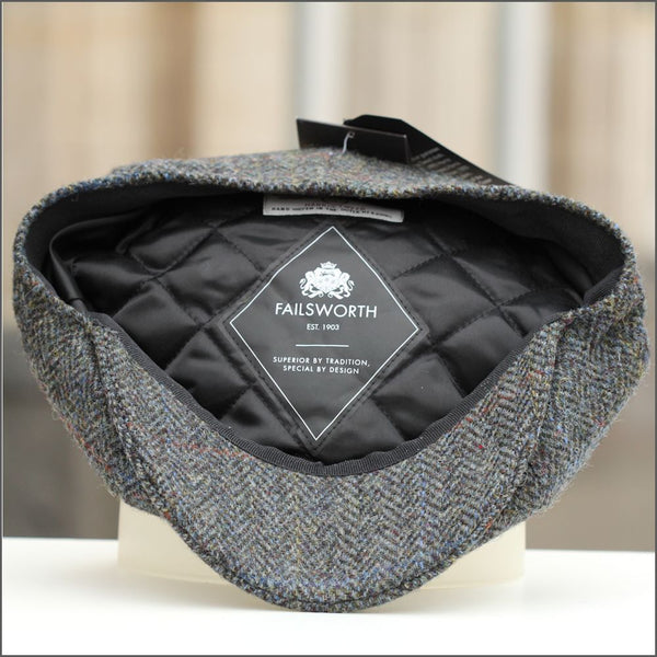 Harris Tweed  Carloway 8 Piece Charcoal Herringbone Cap--