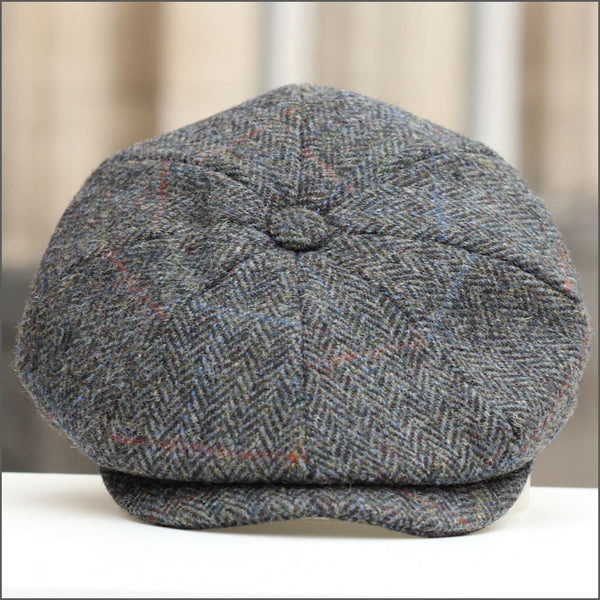 Harris Tweed  Carloway 8 Piece Charcoal Herringbone Cap--