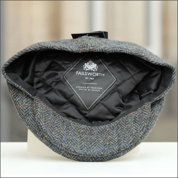 Harris Tweed Stornoway Charcoal Herringbone Cap--