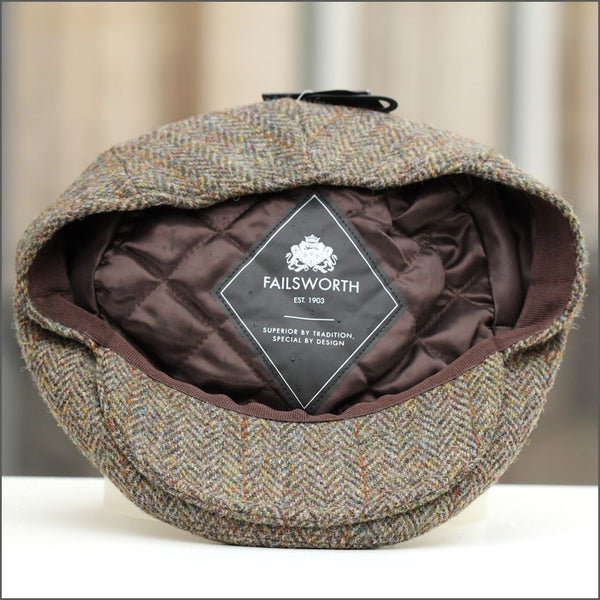 Harris Tweed Stornoway Brown Herringbone Cap--