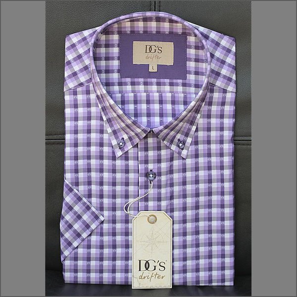 Drifter Ivano Purple/White Check Short Sleeve Shirt=