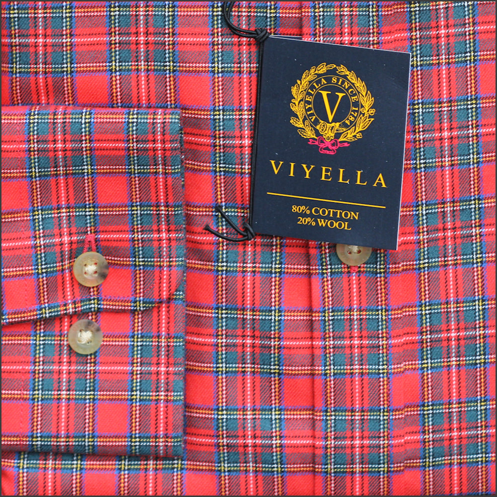 Viyella Royal Stewart Wool Blend Button Down Collar Shirt | cwmenswear