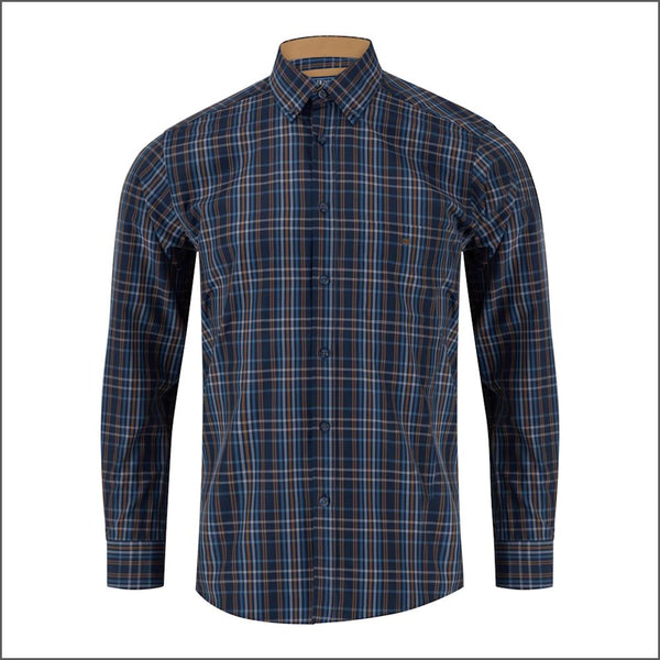 Drifter Ivano Navy, Brown & Blue Check Shirt--