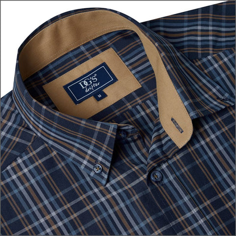 Drifter Ivano Navy, Brown & Blue Check Shirt--