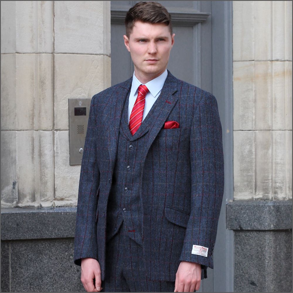 Harris Tweed Blue, Wine Check Jacket= | cwmenswear