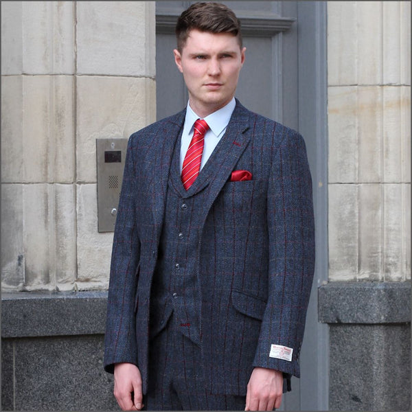 Harris Tweed Blue, Wine Check 3pc Suitº