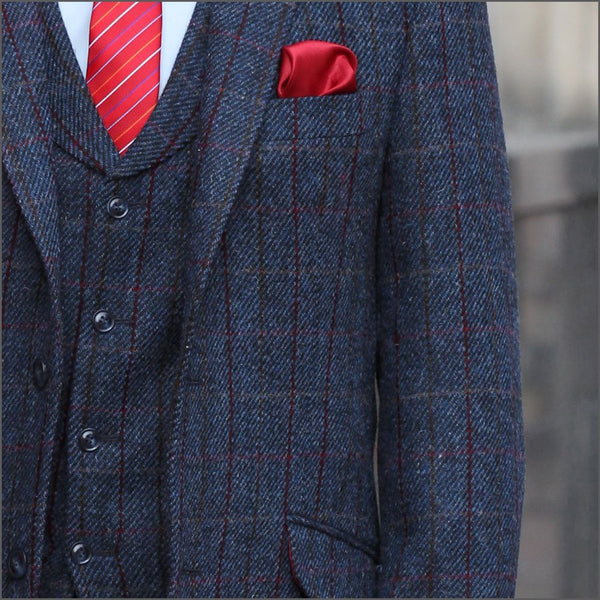 Harris Tweed Blue, Wine Check Jacket> | cwmenswear