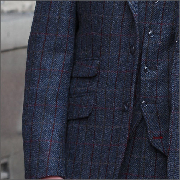 Harris Tweed Blue, Wine Check Jacket=