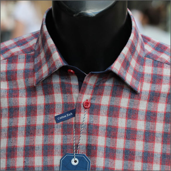 Drifter Giovanni Red & Navy Checked Shirt--