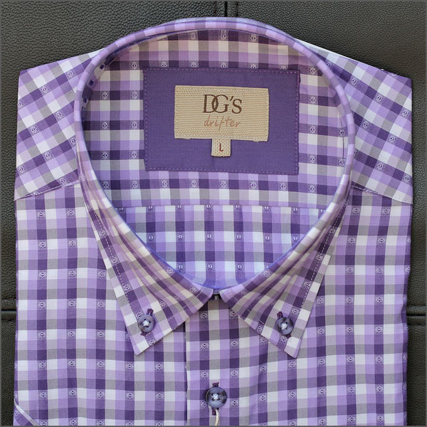 Drifter Ivano Purple/White Check Short Sleeve Shirt=