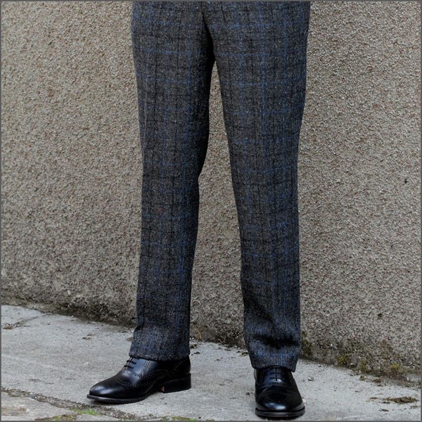 Harris Tweed Charcoal, Blue checked Trousers=