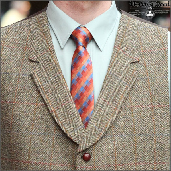 Harris Tweed Beige/Olive Herringbone Waist Coat`