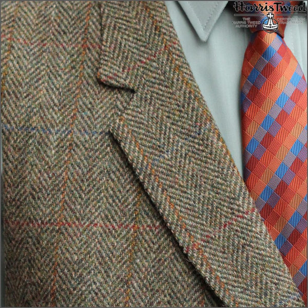 Harris Tweed Beige/Olive Herringbone Waist Coat`