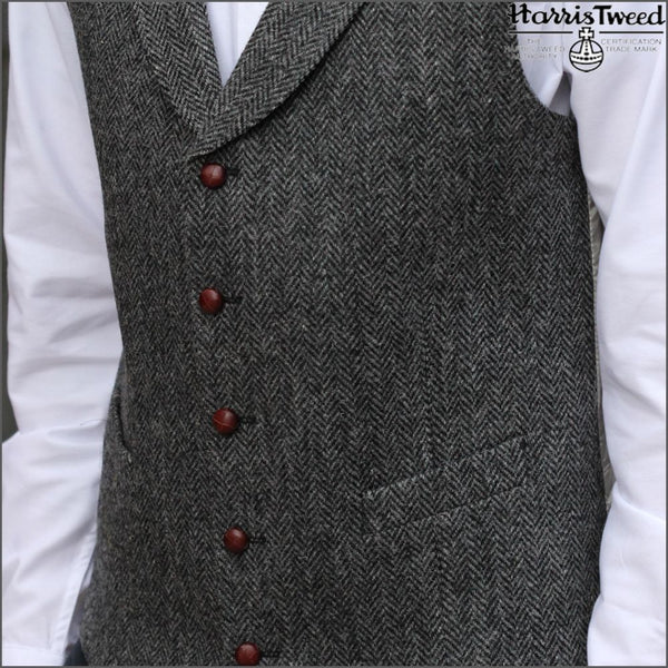 Harris Tweed  Grey Herringbone Waistcoat`