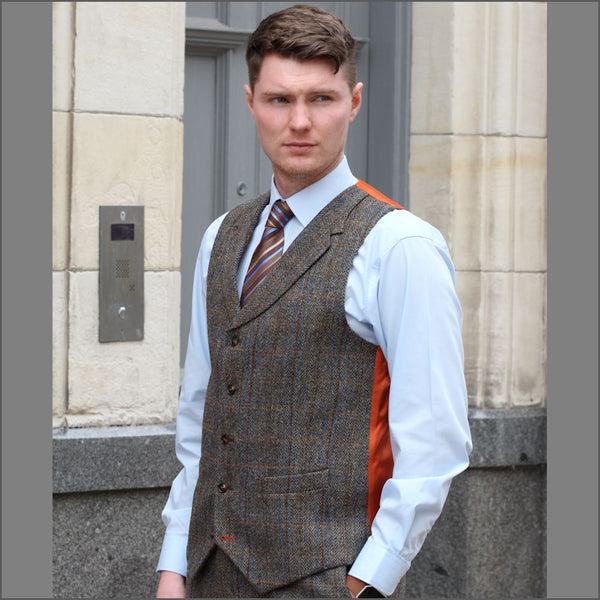 Harris Tweed Brown, Blue, Herringbone 3pc Suit=