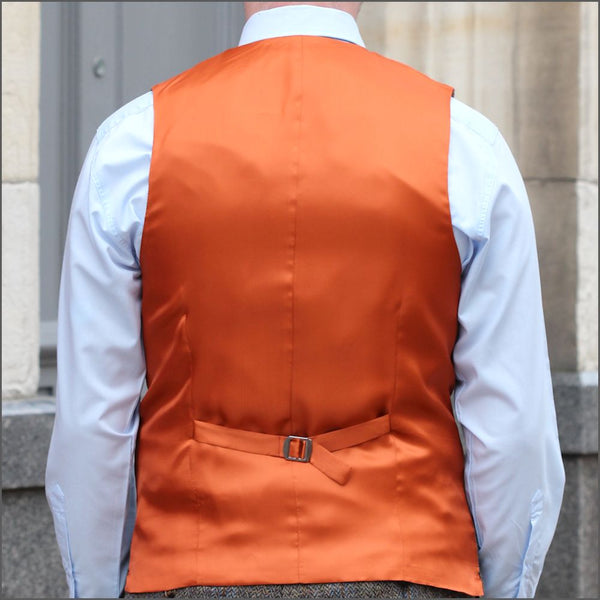 Harris Tweed Brown, Blue Herringbone Waistcoat`