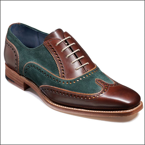 Barker Spencer Walnut Calf /Green Suede Oxford.