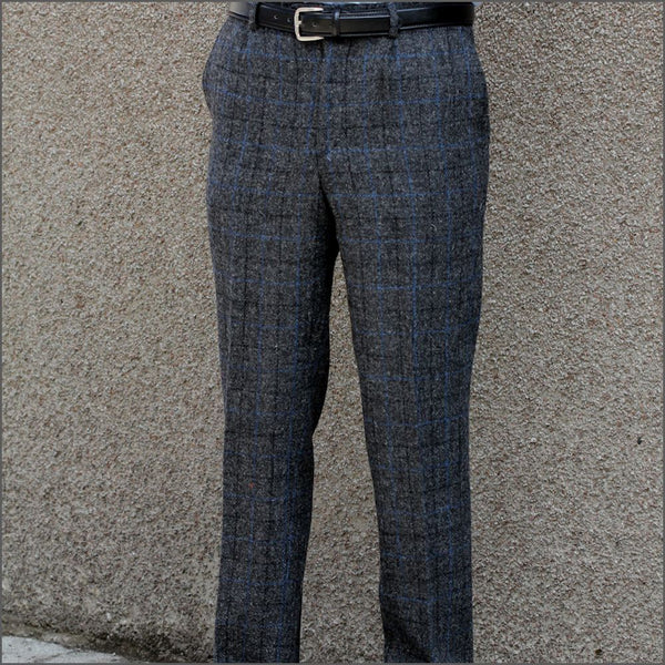 Harris Tweed Charcoal, Blue checked Trousers=