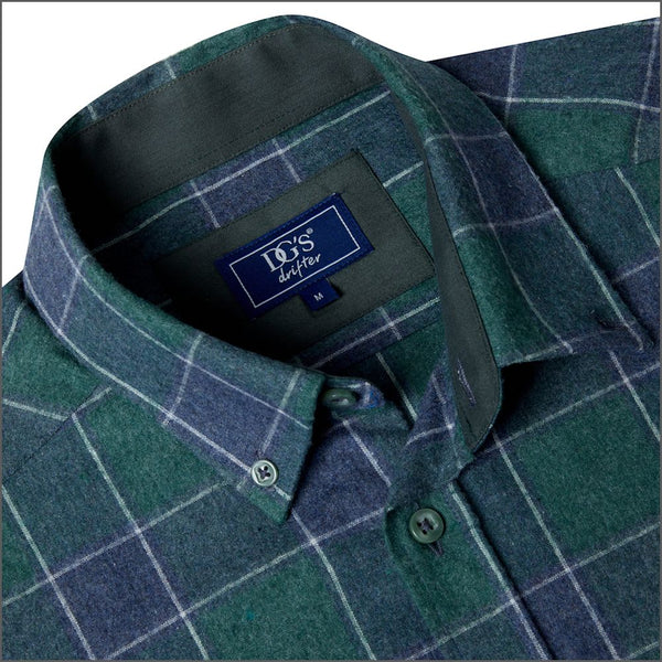 Drifter Ivano Green & Navy Checked Shirt--