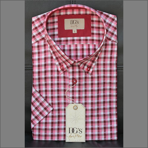 Drifter Ivano Red/White Check Short Sleeve Shirt=