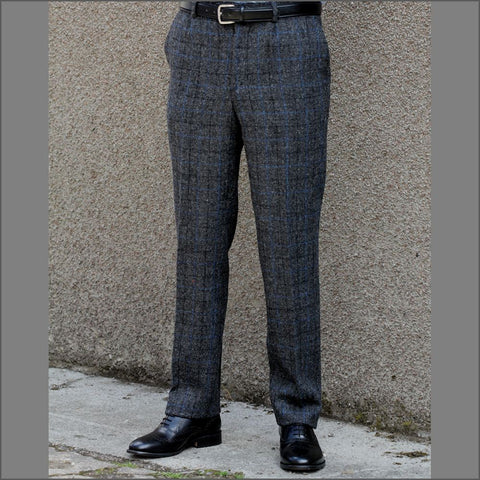 Harris Tweed Charcoal, Blue checked Trousers=