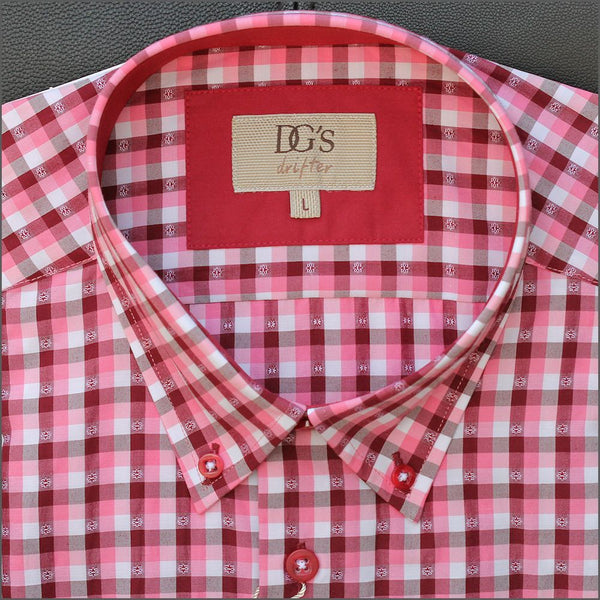 Drifter Ivano Red/White Check Short Sleeve Shirt=