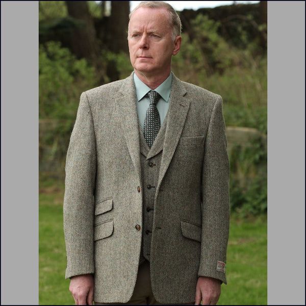 Harris Tweed Fawn Herringbone Waist Coat=