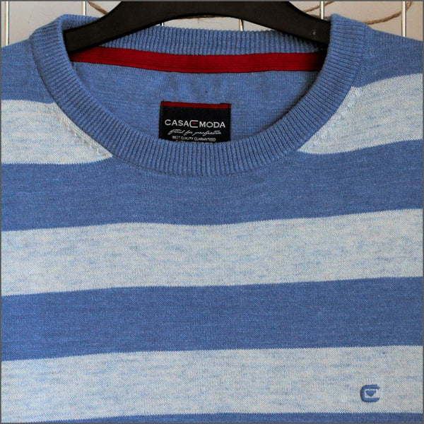 Casa Moda Blue/Grey Cotton Crew Neckº