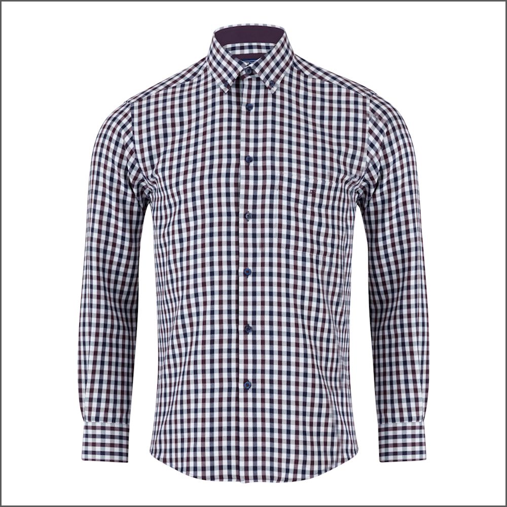 Drifter Ivano Purple, white & Navy Check Shirt | cwmenswear