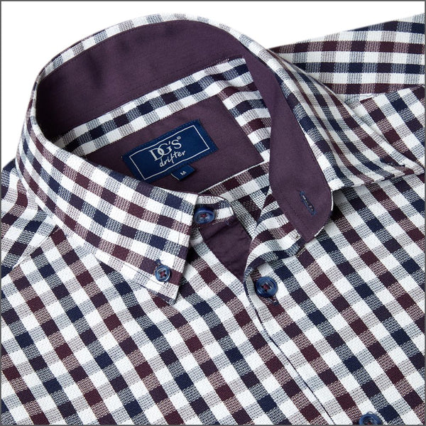 Drifter Ivano Purple, white & Navy Check Shirt--