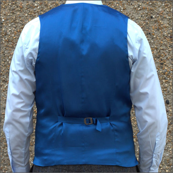 Harris Tweed Grey Marl with Blue Over Check Waistcoat=