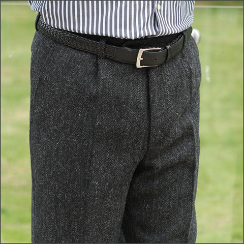 Harris Tweed Charcoal Herringbone Trouser=