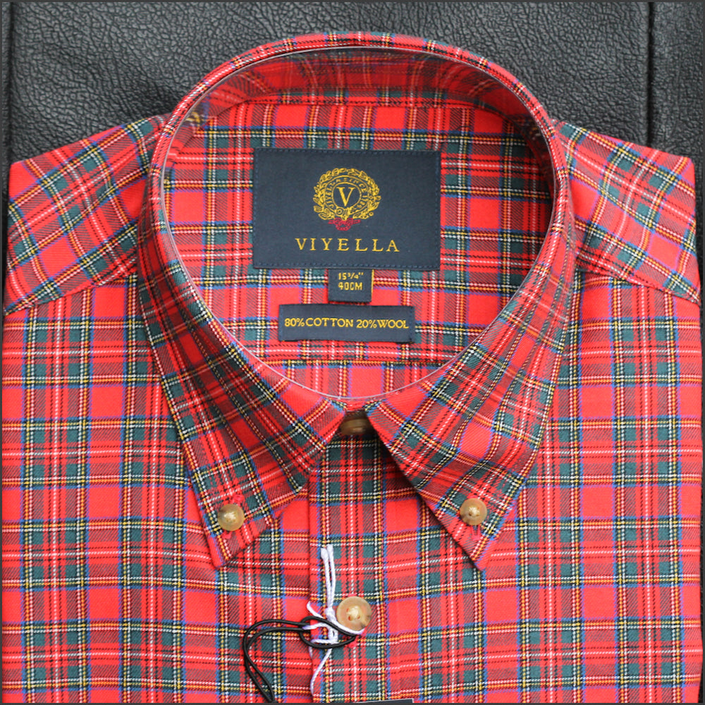 Viyella Royal Stewart Wool Blend Button Down Collar Shirt | cwmenswear